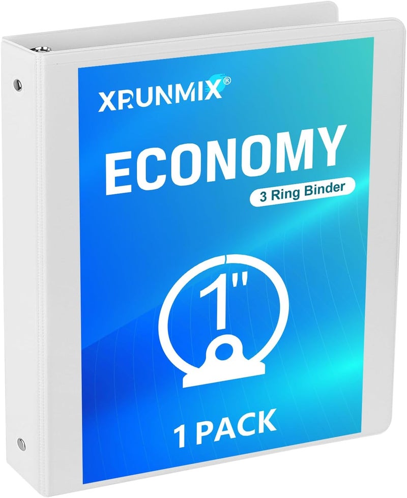 XRUNMIX 1-inch 3-Ring Binders, 1'' Round Rings Binder, US Letter Size 8.5 x 11'', 200 Sheet Capacity, ClearVue Presentation View, Non-Stick, White (1) - Image 1